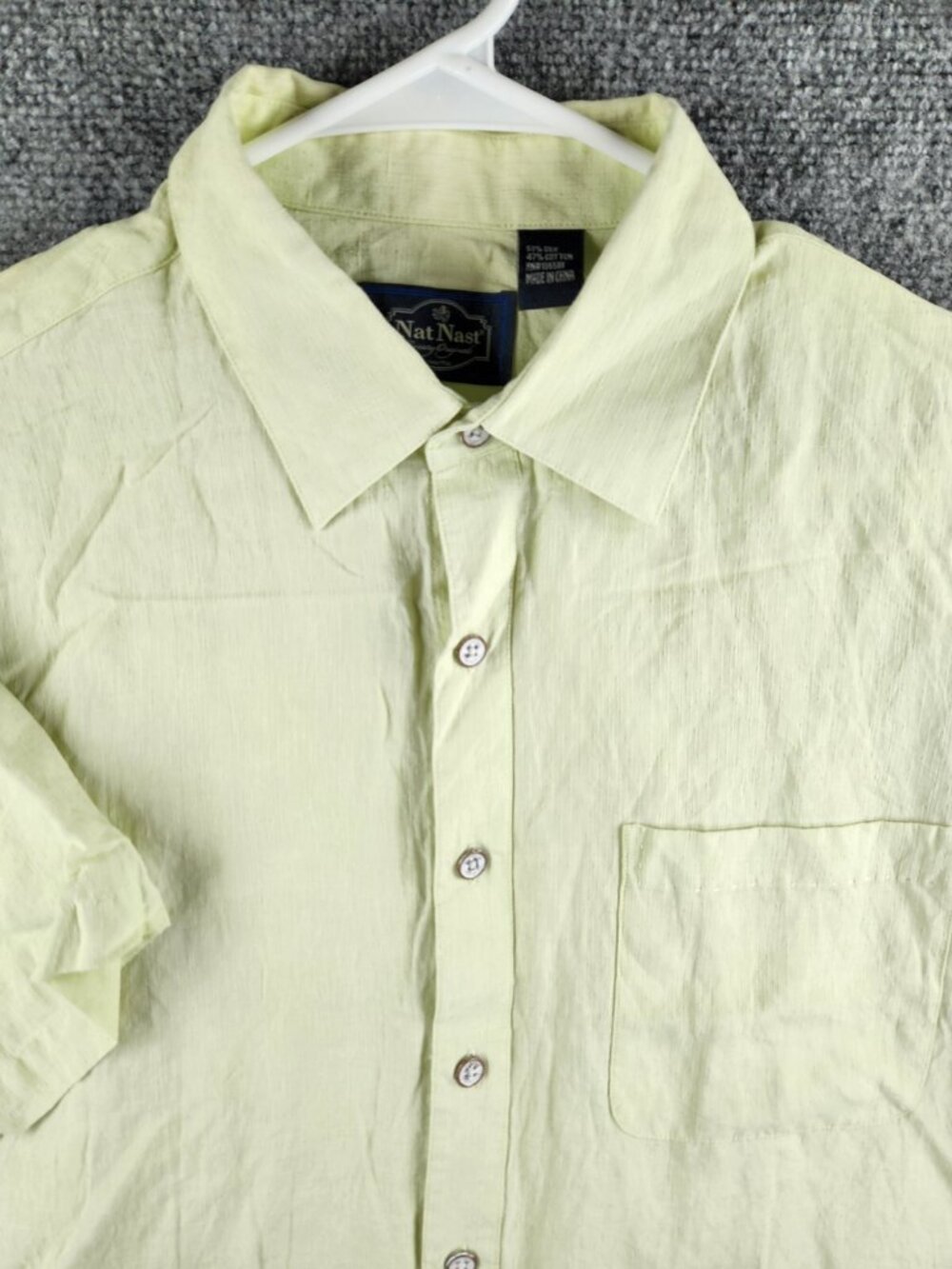 Nat Nast Luxury Originals Silk Cotton Light Green Short Sleeve Button Up Sample